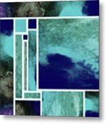Abstract Window In Teal Turquoise And Blue Metal Print