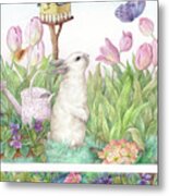 Adorable Bunny And Tulips Metal Print