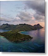 Aerial Panorama Of The Sunset Over The Waya Island In Fiji Metal Print