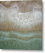 Aerial View Drone Of Empty Tropical Sandy Beach With Golden Sand. Seascape Background Metal Print