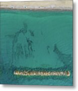 Aerial View From Flying Drone Of People Relaxing On The Beach. Paphos Cyprus Metal Print