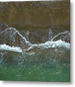 Aerial View Ocean Waves Braking On A Sandy Beach. Nature Background Metal Print