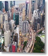Aerial View Of An Highway Through The Very Dense Causeway Bay In Metal Print