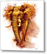 African Elephant Splatter Painting, Orange And Yellow Elephant Metal Print