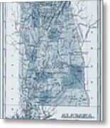 Alabama Historical Vintage Map 1827 Blue Metal Print