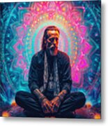 Alan Watts Trippy Meditation Psychedelic Art Metal Print