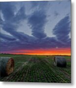 Alfalfa Bales At Nd Sunset Metal Print