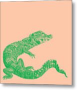 Alligator In Green And Pink Metal Print
