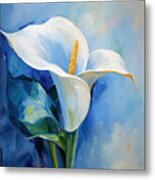 Alone In Blue- Calla Lily Paintings Metal Print