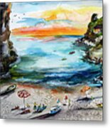 Amalfi Coast Italy The Cove 2 Watercolors And Ink Metal Print