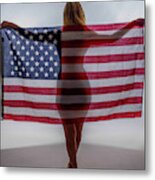 American Flag And Girl Metal Print