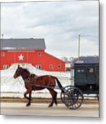 Amish Buggy At The Star Barn Metal Print