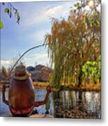 An Epic Fishing Hole -  Humpty Dumpty Catches A Fish At The Voyager Hall Pond On Epic Systems Campus Metal Print