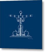 Anchor With Dolphins - Blueprint Metal Print