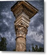 Ancient Corinthian Column Against Stormy Sky Metal Print