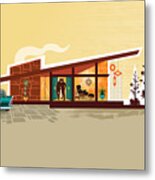 Angle Roof Mid Century Modern House - Men - Ps Metal Print