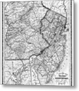 Antique Township Map New Jersey And Eastern Pennsylvania 1864 Black And White Metal Print