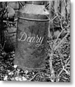 Antique Vintage Dairy Can Black And White Metal Print