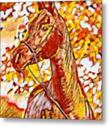 Arabian Horse Sitting In Front Of A Tree - Warm Colors Digital Art Metal Print