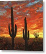Arizona Sunset And Saguaro Cacti Metal Print
