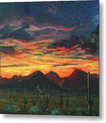 Arizona Sunset Over Tucson Mountains Metal Print