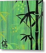 Asian Bamboo Abstract In Greens Metal Print