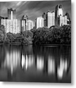 Atlanta City Reflections In Black And White Metal Print