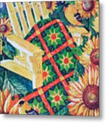 August Sunflowers And Quilt Metal Print