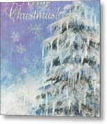 Aurora Tree In Snow Merry Christmas Metal Print