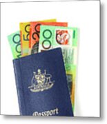 Australian Money With Passport Metal Print