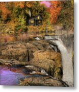 Autumn - Cabin By A Waterfall Metal Print