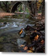 Autumn Landscape With River Flowing Under A Stoned Bridge Metal Print