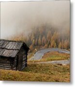 Autumn Landscape With Wooden Chalet Dolomiti Italian Apls Metal Print