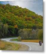 Autumn Motorcycle Rider / Silver Metal Print