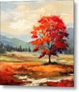 Autumn's Tranquility  - Red Maple Paintings Metal Print