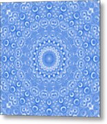 Azure Blue On White Mandala Kaleidoscope Medallion Metal Print