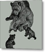 Baby Bears With Mother Bear Metal Print