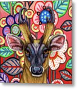Barking Deer Floral Metal Print