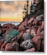 Bass Harbor Lighthouse With Lobster Trap Metal Print
