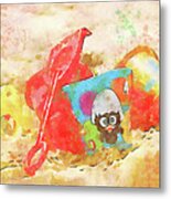 Beach Abstract Colorful Toys In The Sand Watercolor Painting Metal Print