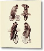 Bears On Bicycles Metal Print