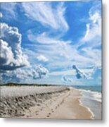 Beautiful Beach With Footprints In The Sand Metal Print