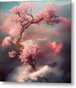 Beautiful Dreamy Cherry Blossom Tree From Heavenly Clouds. Abstr Metal Print