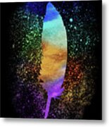Beautiful Feather Silhouette With Splash Of Color Metal Print