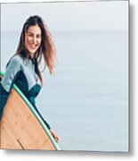 Beautiful Female Surfer, With Copy Space Metal Print