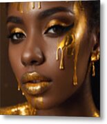 Beautiful Woman Face With Golden Lipstick Metal Print