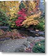 Bench At Lithia Park By The Lake Metal Print