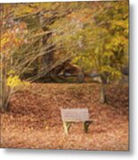 Bench In The Fallen Leaves Creeper Trail In Autumn Fall Colors D Metal Print