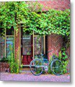 Bicycle Along The Streets Of Amsterdam In Square Metal Print
