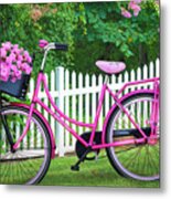 Bicycle By The Garden Fence Ii Metal Print